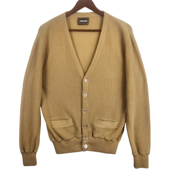 Vintage Campus Mustard Color Wool Cardigan Grandpa Sweater Size M  Grunge - Picture 1 of 15